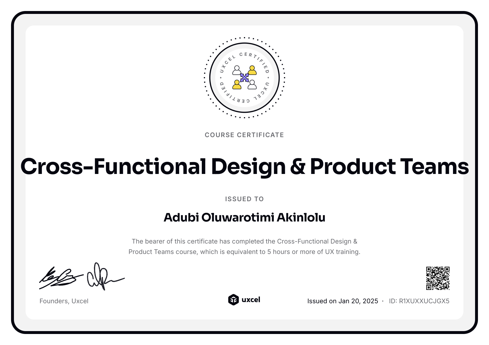 Adubi Oluwarotimi Akinlolu's certificate